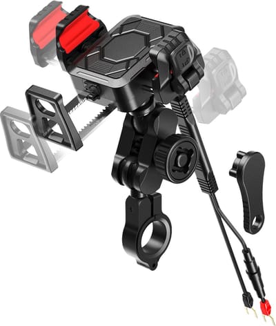 Phreeze PMH14 - Telefoonhouder Motor - Met Draadloze Oplader - 12V Inbouw - USB - Stuur - Motorhouder Telefoon - Sterk Aluminium - 100% Veilig