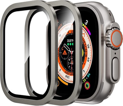voor Apple Watch Ultra 2/Ultra Screen Protector 49mm, 9H gehard glas + Titanium legering Frame, [Keep Original] [Touch Sensitive] Lichtgewicht beschermende glazen film voor iwatch Ultra 2 Pack-Origineel