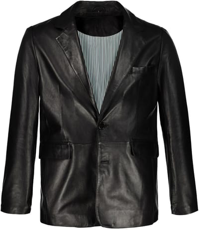 JP 1880 - Heren - Blazer leer zacht lamsnappaleer - Zwart - Maat 3XL