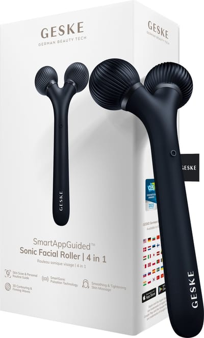 GESKE | SmartAppGuided™ Sonic Facial Roller | 4 in 1 | Dermaroller | Apparaat voor gezicht | Dermarol | Professionele gezichtsroller | Verstevigt en definieert de huid van het gezicht