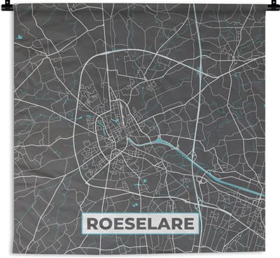 Wandkleed - Wanddoek - Kaart – Plattegrond – Stadskaart – Roeselare – België - Grijs - 180x180 cm - Wandtapijt