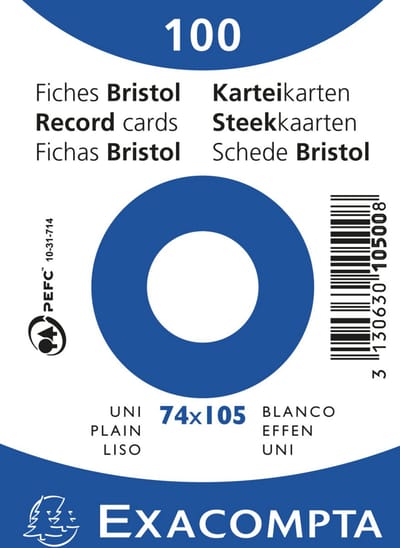 Exacompta 40x Pak 100 steekkaarten in folie - bristol effen niet geperforeerd - 74x105mm - Wit - 10500SE