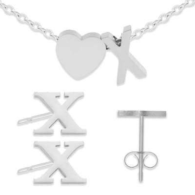 Initiaal Armband & Oorbellen set met Letter X Zilverkleurig - Stainless Steel - Met letter & Hartje! - 2x Sieraden Cadeau - Pax Amare