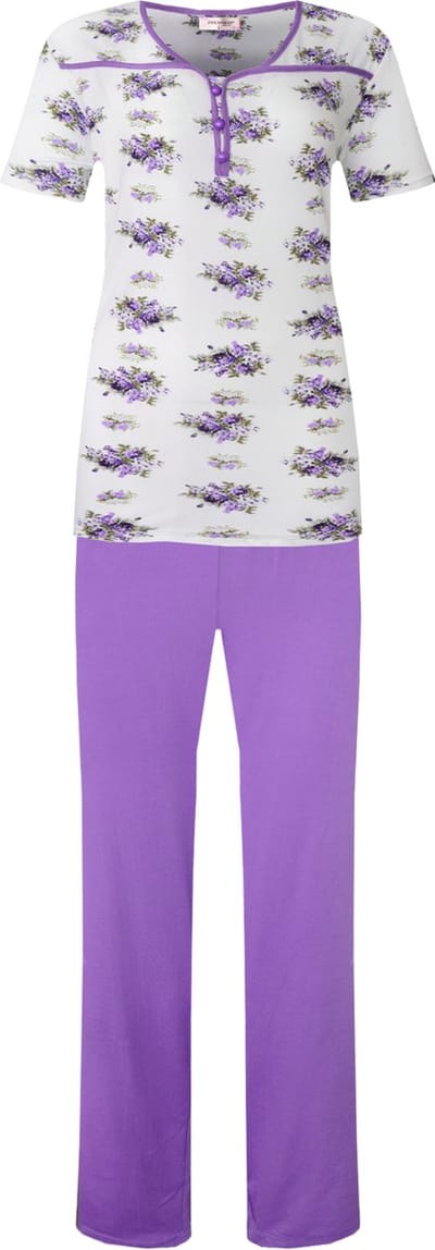 Dames pyjama gebloemd korte mouw paars XXL