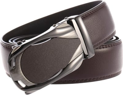 Plyesxale-Bruin leder heren broekriem met mat zilver-bruin a- matic gesp 130 cm lang
