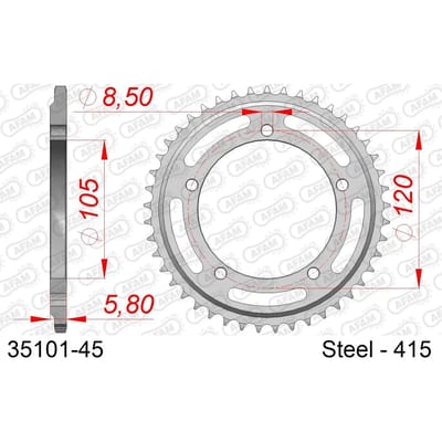 Stalen motortandwiel achteraan Afam 415 45 dents