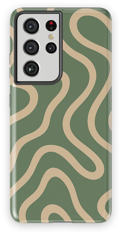 DripCase Curvy Lines Hoesje Samsung Galaxy S21 Ultra | Backcover met Mag | Design Tough Case Samsung Galaxy S21 Ultra Olive Drift