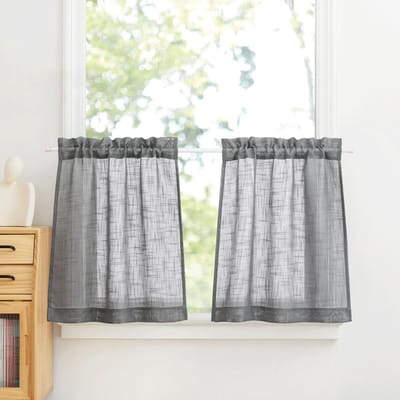 Dailygoods- Keukengordijnen Korte Maat - Linnen Gordijnen Kant en Klaar - Transparant Lichtfilterend - 2 Stuks - 60x45cm - Donkergrijs