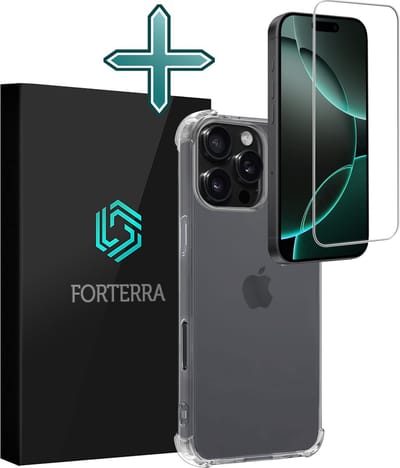 Hoesje Met Screenprotector - Geschikt voor Apple iPhone 16 Pro - Sterk & Shockproof - Back Cover - Siliconen Case - Telefoon Hoes - Shock Proof - Transparant