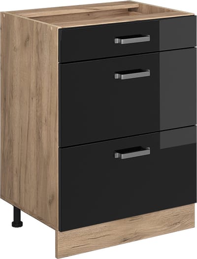 Vicco R-Line Keukenonderkast – 60 cm met laden, zonder werkblad Zwart hoogglans