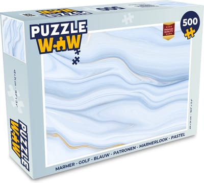 Puzzel Marmer - Golf - Blauw - Patronen - Marmerlook - Pastel - Legpuzzel - Puzzel 500 stukjes