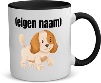 Akyol - klein hondje met eigen naam koffiemok - theemok - zwart - Honden - honden liefhebbers - iemand die houdt van honden - verjaardag - cadeau - kado - 350 ML inhoud