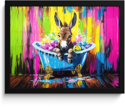 Poster in lijst - Fotolijst 40x30 cm - Posters - Ezel - Badkuip - Roze - Schuim - Posterlijst zwart - Decoratie - Wanddecoratie woonkamer - Muurdecoratie slaapkamer