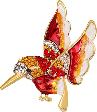 Fako Bijoux® - Broche - Vogel - 42x41mm - Goudkleurig - Rood