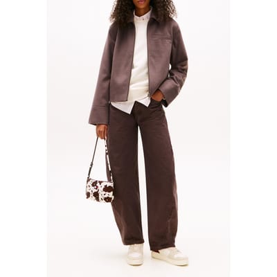 Tommy Hilfiger Zip Front Wool Jacket Black Walnut Maat: XS | Jassen Outlet | Dames | Bruin
