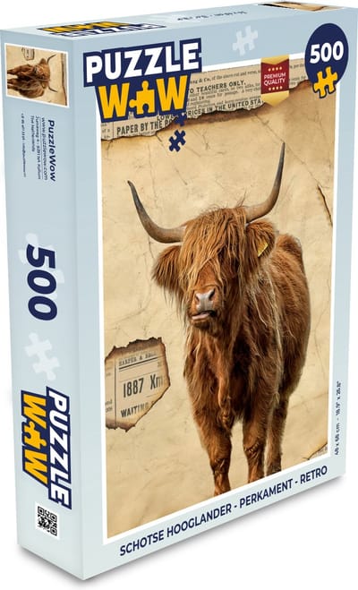 Puzzel Schotse hooglander - Perkament - Retro - Legpuzzel - Puzzel 500 stukjes