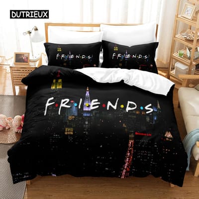 Housse de couette Friends Housse de couette noire Ensemble de literie Ensemble de housses de couette Thème film Pour femmes Hommes Cadeau Friends Décor de chambre EU single(135x200cm) white