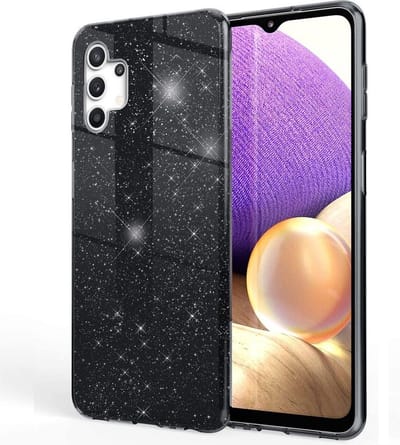 LuxeBass Hoesje geschikt voor Samsung Galaxy A32 5G - Anti Scratch - Silicone case - Kunststof - Soft cover - BlingBling - Zwart