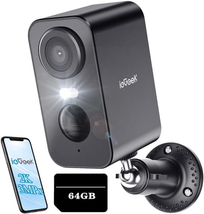 Bewakingscamera op batterij - draadloze audio ip wifi 3mpx - dubbelzijdige audio beveiligingscamera - voor thuis met - zonnepaneel pir bewegingsdetectie - kleuren nachtzicht cctv ip camera security - 64GB-KAART
