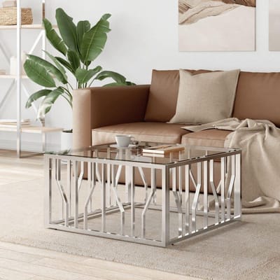 Salontafel - Bijzettafel - Woonkamer - Roestvrijstalen frame - 80 x 80 cm - Zilver