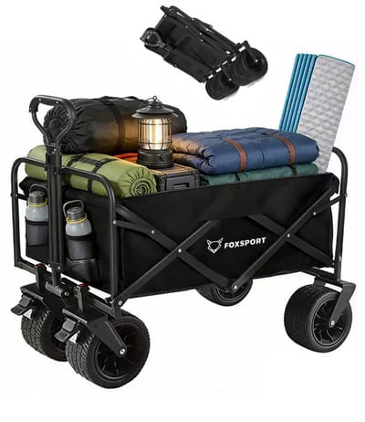 FOXSPORT Bolderkar - Opvouwbaar - 100KG Draagkracht - Bolderwagen met stevig frame - Draaibare Wielen - Verstelbare hendel - 90x47x57cm - Zwart