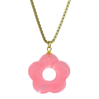 Goudkleurige Damesketting met Roze Bloem - Stainless Steel - 42 + 5 cm