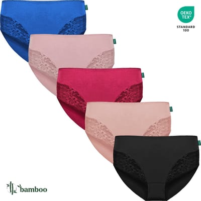 Dames Kanten Midi Slip - Effen - Mix Kleuren - 5-Pack - Maat S/M - Bamboe Viscose - Dames Ondergoed - Lingerie