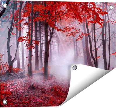 Gards Tuinposter Rood Bos met Bomen - 50x40 cm - Tuindoek - Tuindecoratie - Wanddecoratie buiten - Tuinschilderij