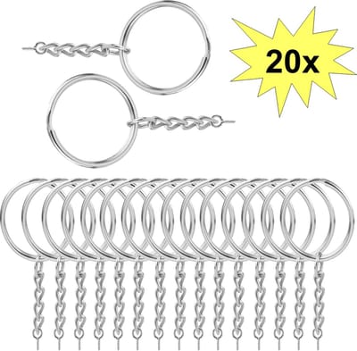 Fako Bijoux - Sleutelringen Met Schroefje - Sleutelhanger Ringen - Splitringen Met Ketting - 25 mm - 20 Stuks