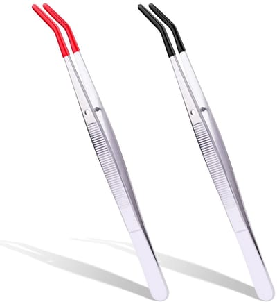 Dailygoods- Pincet met Rubberen Tips - 2 Stuks - Roestvrij Staal - Ambachten/Sieraden Maken - 15 cm - Lichtgewicht/Handzaam - Tweezers