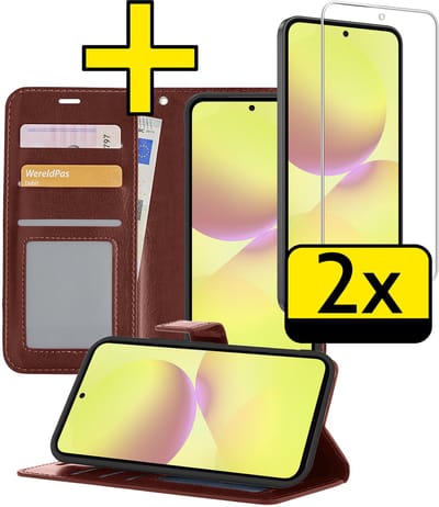 Hoesje - Met 2x Screenprotector - Geschikt voor Samsung Galaxy A36 - Luxe Pasjeshouder - Bookcase Portemonee - Flip Case - Kunstleer Book Case - Flipcase Hoes - Book Cover - Walletcase - Portemonneehoes - Telefoonhoesjes - Bruin