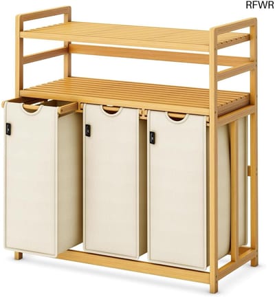 RFWR® Wasmand met 3 vakken en uittrekbare lings - Beige