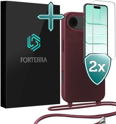 Hoesje Geschikt voor iPhone Air Case Siliconen Hoes Met Koord Met 2x Screenprotector - Hoes Geschikt voor iPhone Air Met Telefoonkoord Hoesje Backcover - Aubergine