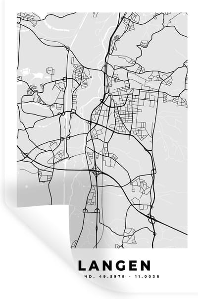 Muurstickers - Sticker Folie - Duitsland - Stadskaart - Plattegrond - Erlangen - Kaart - 20x30 cm - Plakfolie - Muurstickers Kinderkamer - Zelfklevend Behang - Zelfklevend behangpapier - Stickerfolie