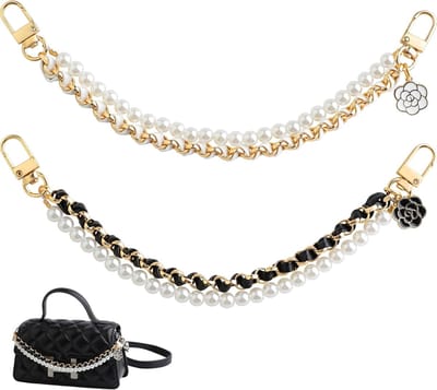 Portemonnee verlengketting - Tas verlengketting - Parel tas bedel - Metalen tas riem ketting - 2 stuks - Geschikt voor handtassen, crossbody tassen, schoudertassen, tas accessoires bedels - Zwart, wit