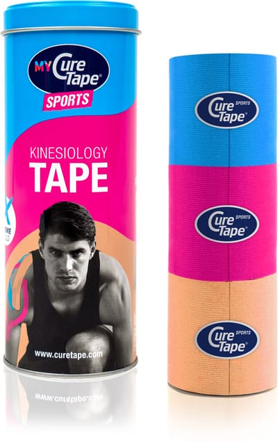 My CureTape® Sports - Kinesiotape - Blauw, pink en beige in een koker met 3 rollen 5cm x 2,5m - Extra kleefkracht (kinesiotape, kinesiologie tape, fysiotape, sporttape) - ideaal voor sporters en het tapen van gewrichten