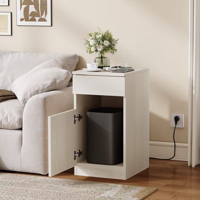 OKWISH Nachtkastje – Met Usb En Stopcontact – 33×40×61,5 Cm – 1 Lade – Compacte Opbergruimte Voor Slaapkamer – MDF Wit