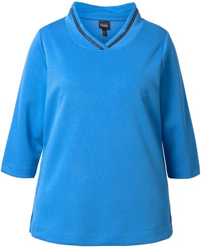 Ulla Popken - Dames - sweater opstaande kraag klassiek decoratieve ketting - Koningsblauw - Maat 42+
