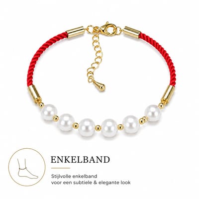 Xuternity Aurora Pearl – Crimson Wish Enkelband | Natuurlijke Zoetwaterparels | Verstelbaar | Rood Gelukskoord