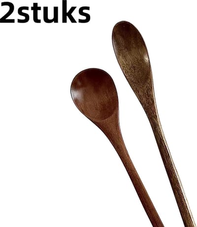 2-delig - houten lepel - vintage massief hout lange steel roerlepel - geschikt voor koffie melkpoeder roerstokje honinglepel - bruin