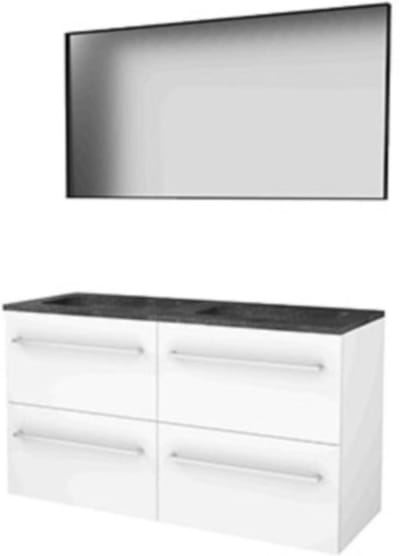 Basic-Line Framed 46 Badkamermeubelset - 120 x 46 cm - Met Grepen - 4 Lades - Hardstenen Wastafel - Zonder Kraangat - Spiegel met Zwart Aluminium Frame - Ice White