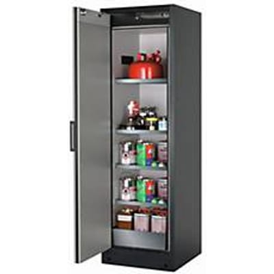 Veiligheidskast type 90 asecos Q-CLASSIC-90, scharnierende deur, links opgehangen, voorkant zuiver wit, B 599 x D 615 x H 1953 mm