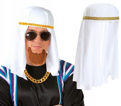 Turban Arabe Arabe Foulard Keffieh Prince du Désert Cheikh Carnaval Costume Bal white