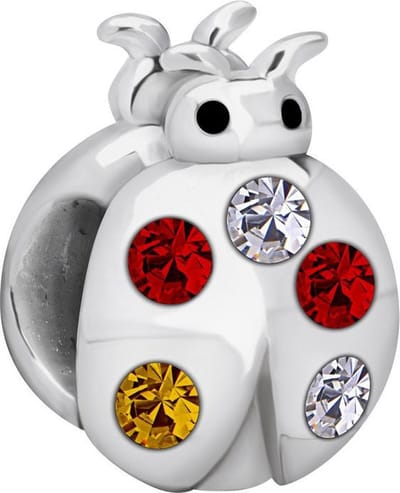 Quiges - 925 - Zilveren - Bedels -Sterling zilver - Beads - Lieveheersbeestje met Multi Zirkonia Kraal Charm - Geschikt – voor - alle bekende merken - Armband Z413