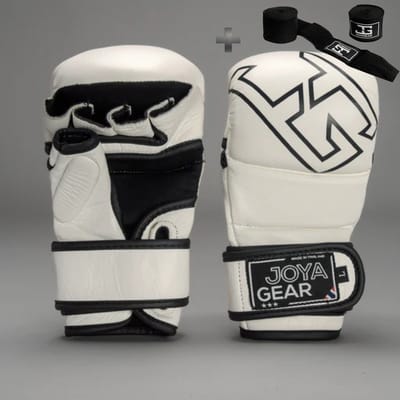 Joyagear Strike Thailand MMA Sparring Handschoenen Wit – Maat S – Echt Leer – 8 oz – Dubbel Sluitingssysteem & Extra Polsondersteuning