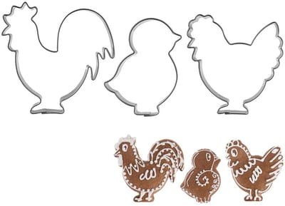 Orion - Koekjesuitstekers - 3 Stuks Set - Rooster - Kuiken - Kip - Roestvrij Staal