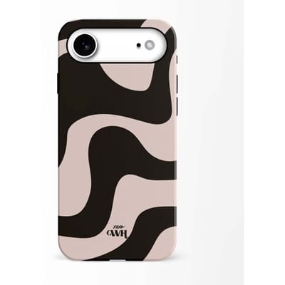 xoxo Wildhearts Ride With Me - Double Layer - Hardcase geschikt voor iPhone 17 Air hoesje - Beschermhoes met golvend patroon - Dubbele beschermlaag - Golven print - Luxe hard case - zwart en beige