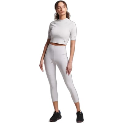 Superdry Run 3/4 Tight Crop T-shirt Met Korte Mouwen Wit XS Vrouw