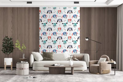 Behang - Fotobehang Jongens - Patronen - Hond - Breedte 200 cm x hoogte 300 cm