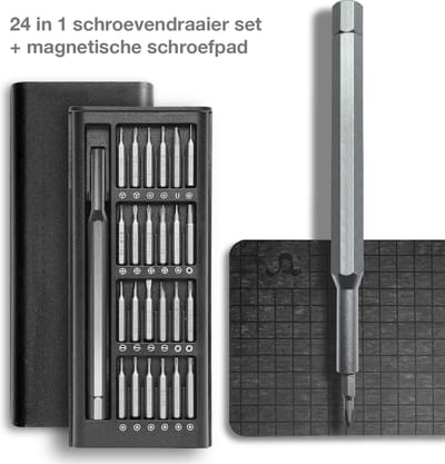 Professioneel 24-Delig precisie magnetische Schroevendraaierset + Magnetische mat voor vasthouden van schroeven. Professioneel gereedschap voor o.a. Laptop / Camera / Smartphone / iPhone / Tablet / Macbook / Brillen / Horloges / Uurwerk.
